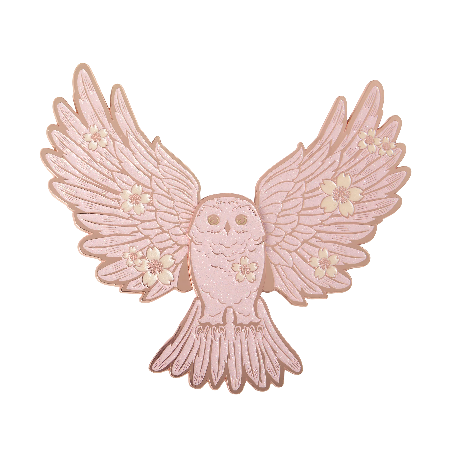 Sakura Owl Glitter Enamel Pin - Image 2